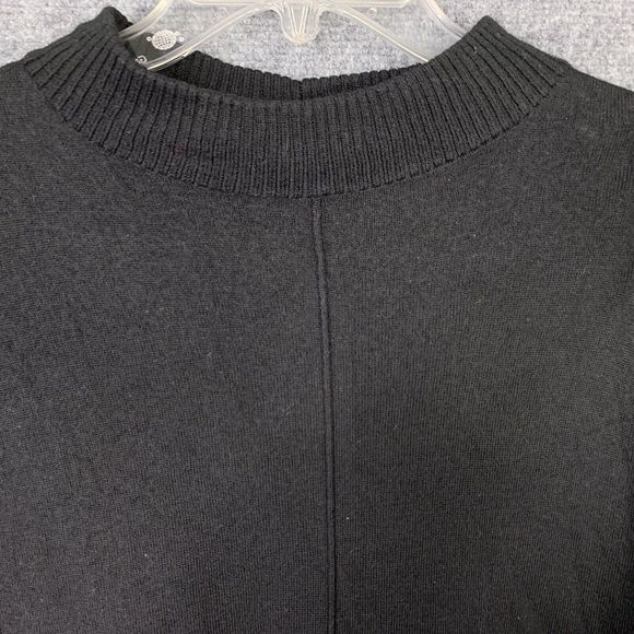 Talbots Merino Wool Black Sweater Women L Petite Mock Neck Slit Hem - Picture 6 of 11